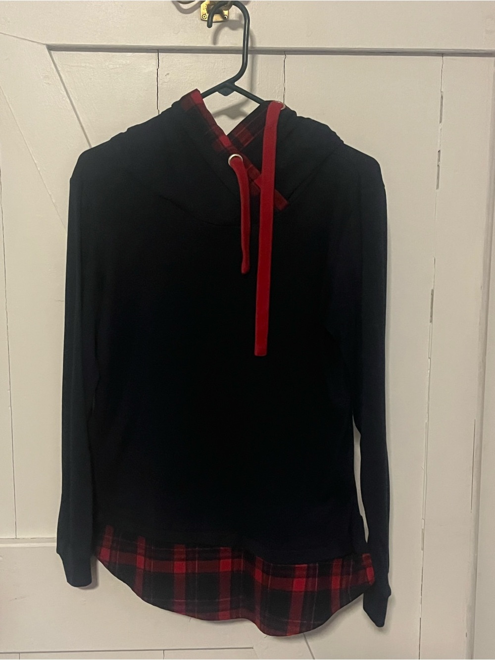 SALE 3/$20 Navy Hooded Sweatshirt with Red Plaid Trim